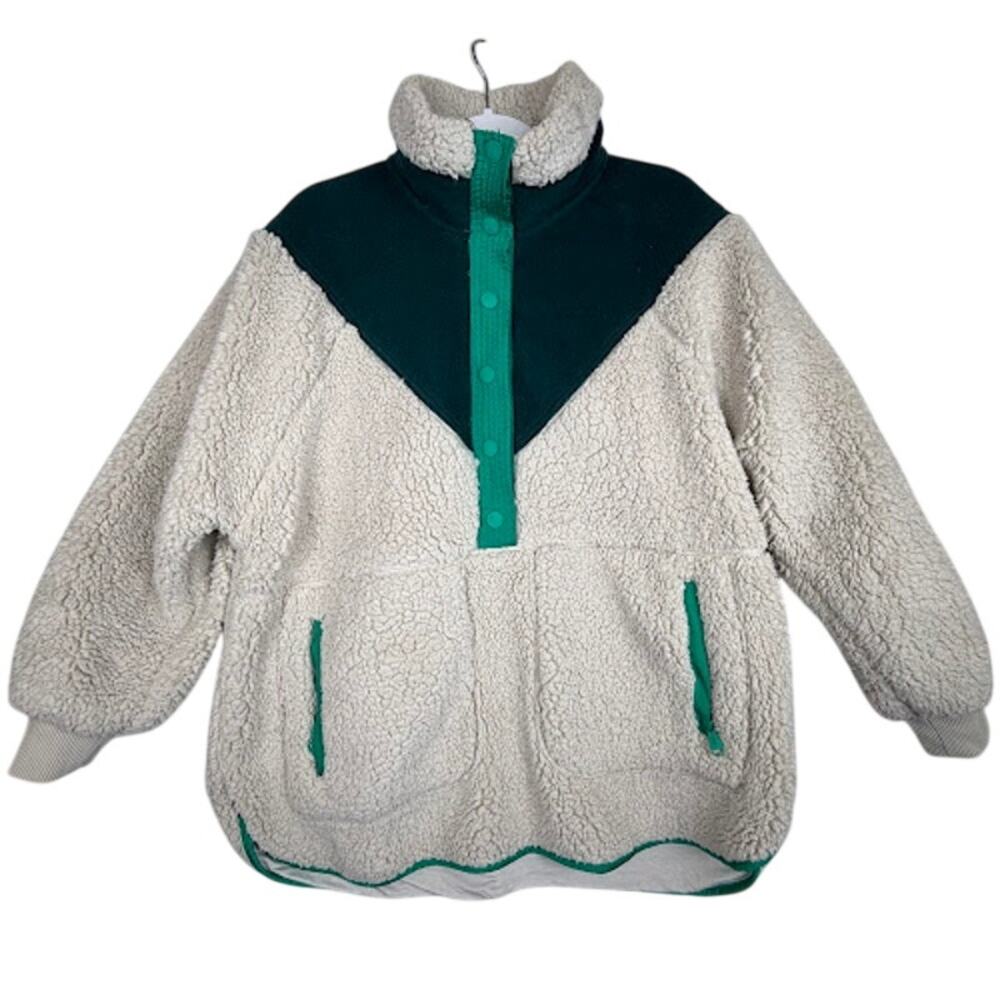 FP Movement Free People Fall To Rise Fleece Quarter Snap Pullover S Forest Green